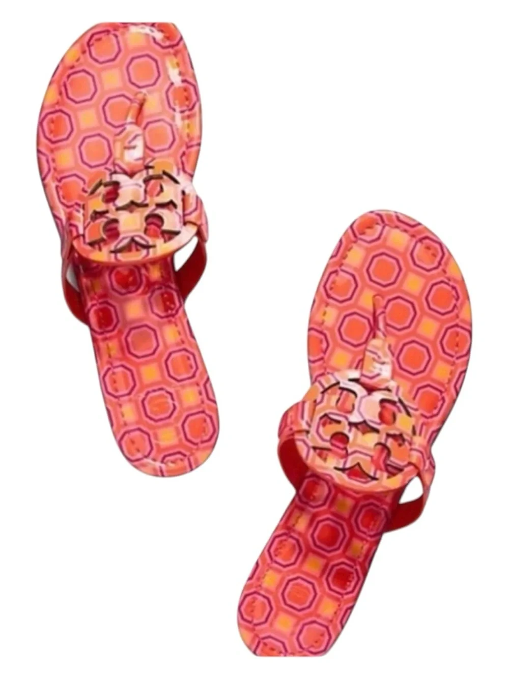 Tory Burch Miller sandals orange coral pink octagon flip flop size 9.5 RARE